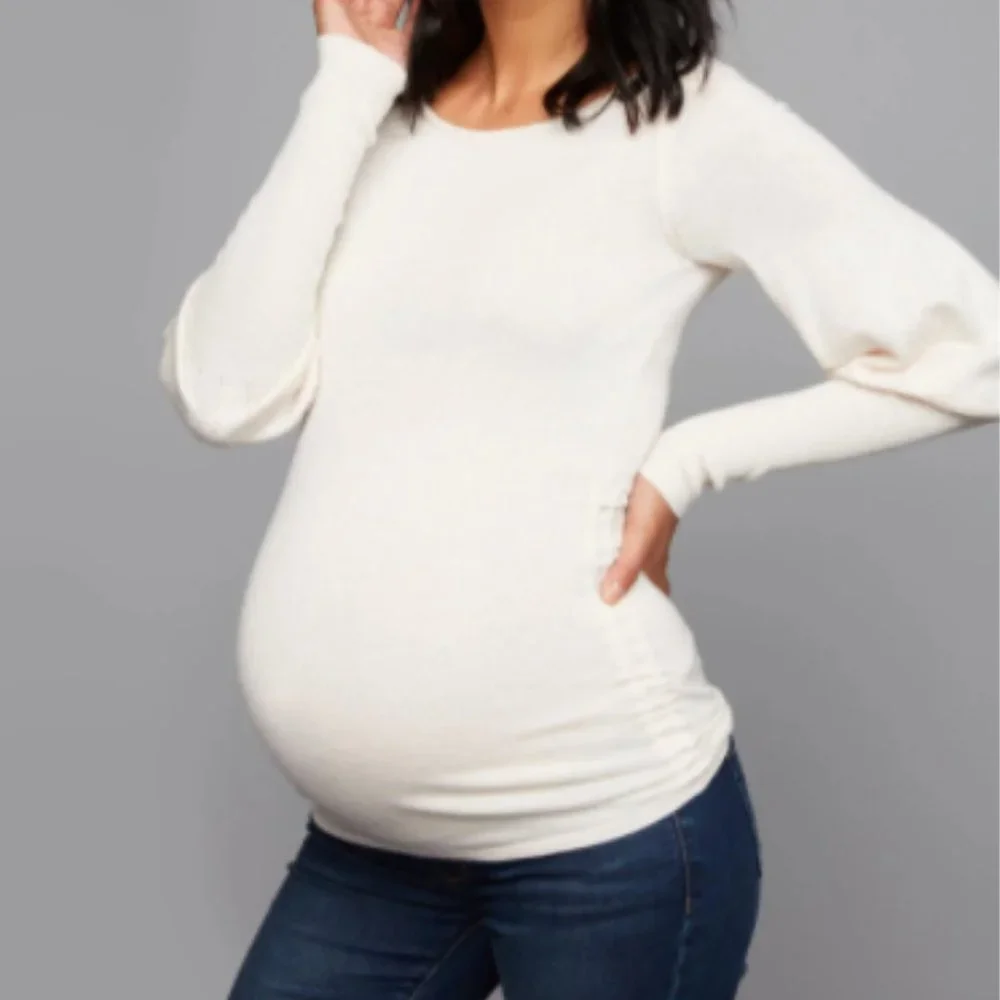 A Pea In The Pod Boat Neck Side Ruched Balloon Long Sleeve Pullover Swea… - Picture 2 of 13